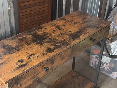 Rustic Industrial Console Entryway Table with Drawers and Storage Shelf