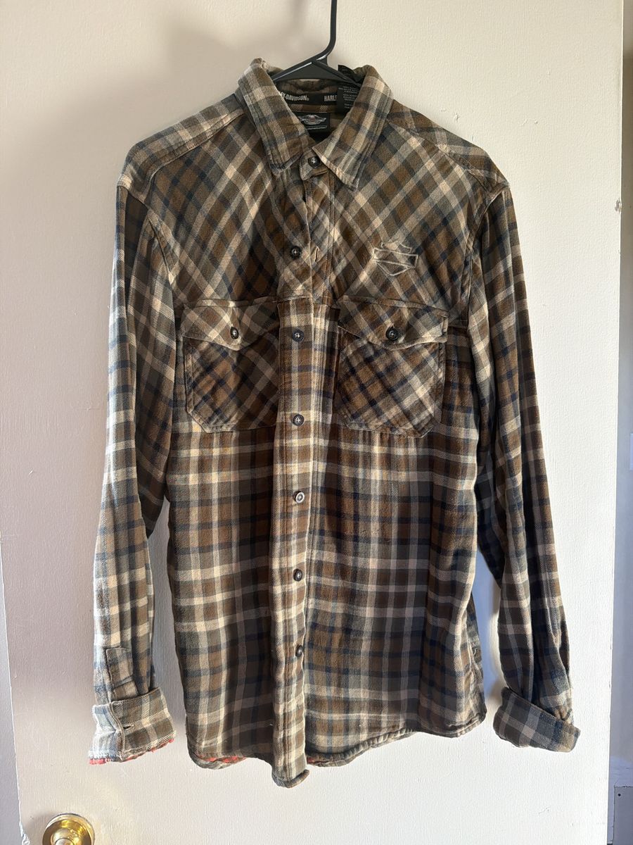 Harley-Davidson Men's Brown Plaid Long Sleeve Flannel Shirt Size M