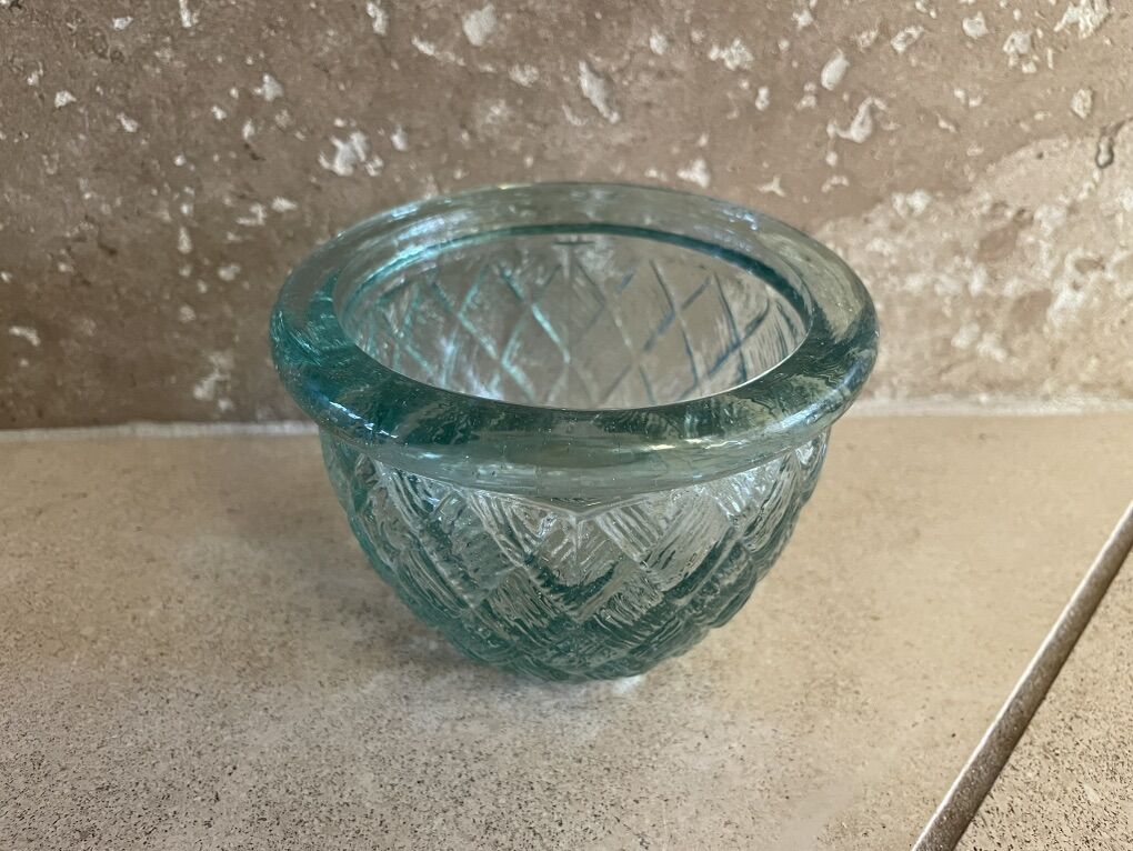 Small Bowl With Thick Bluish Green Glass