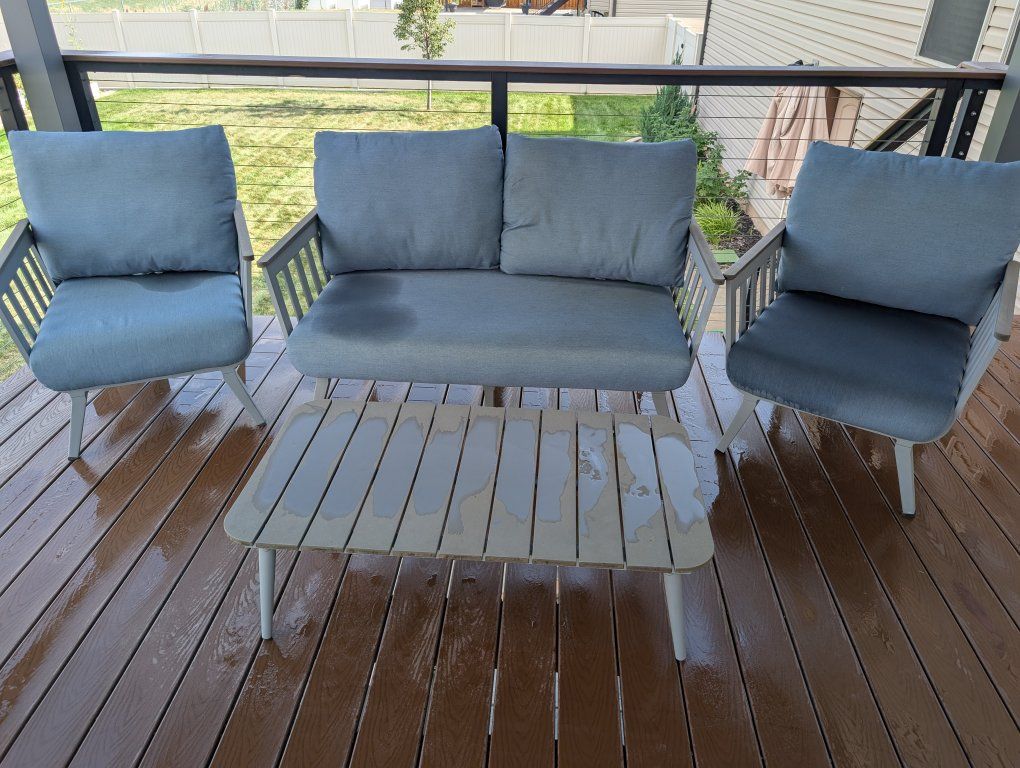 Outdoor Patio Furniture Set - Blue Loveseat, 2 Chairs, & Coffee Table