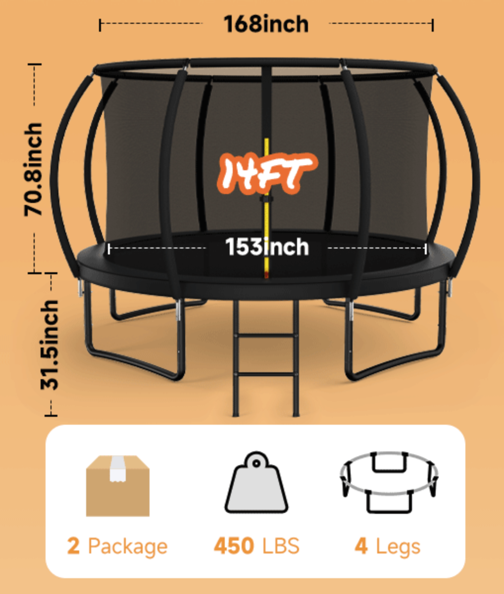 Outdoor Trampoline with Enclosure Net, Heavy Duty Yard Trampoline