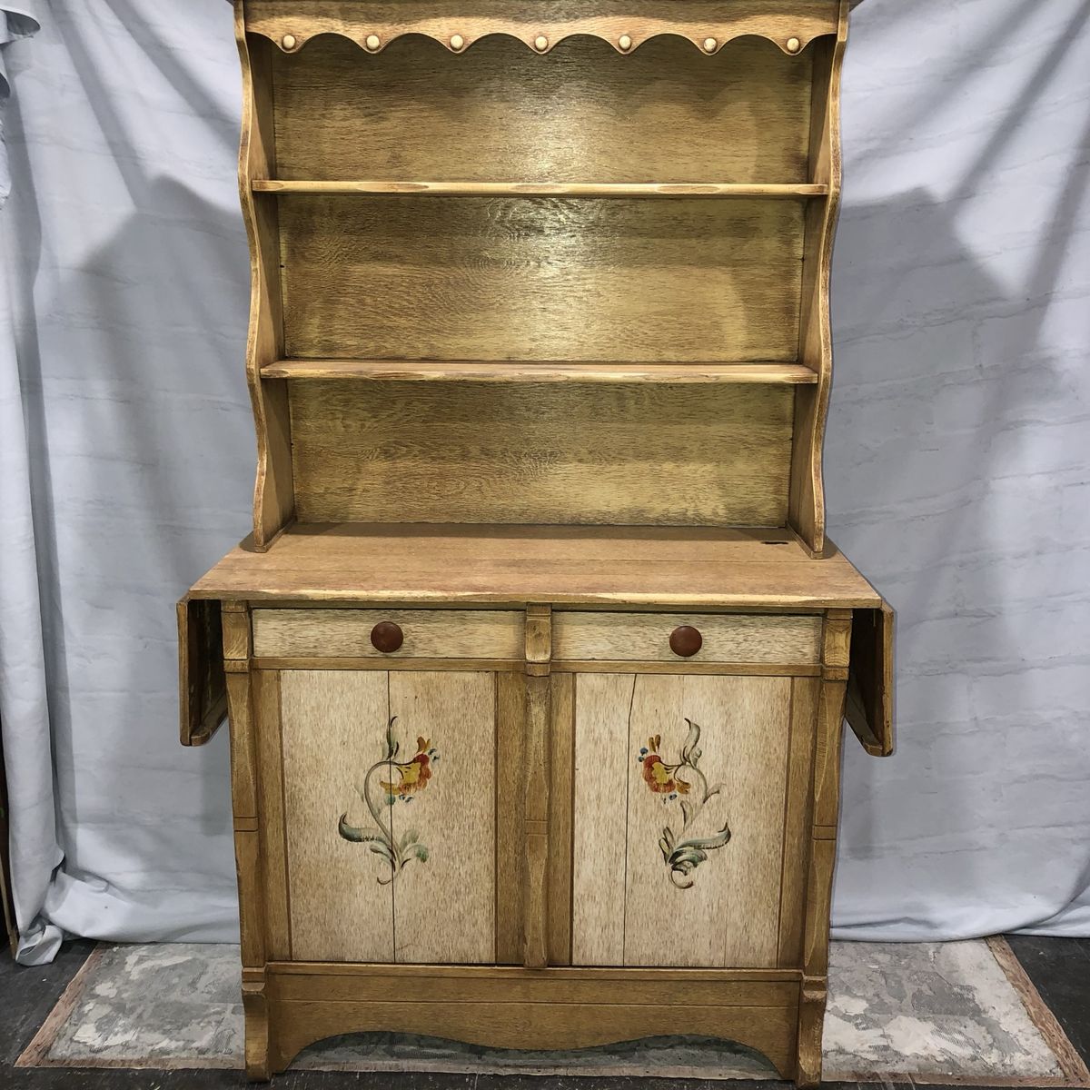 Vintage Solid Wood Hutch Cabinet Yellow, Gold Country Shelves Storage Bookcase Curio