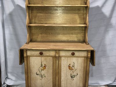 Vintage Solid Wood Hutch Cabinet Yellow, Gold Country Shelves Storage Bookcase Curio