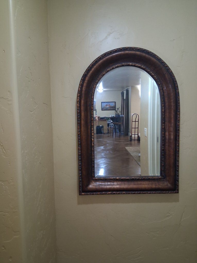 Arched Wall Mirror with Decorative Bronze/Brown Frame