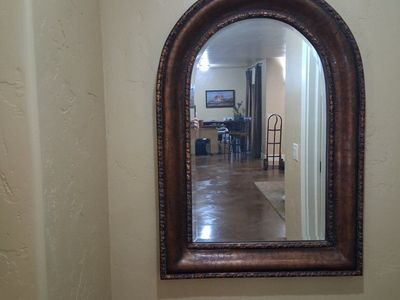 Arched Wall Mirror with Decorative Bronze/Brown Frame