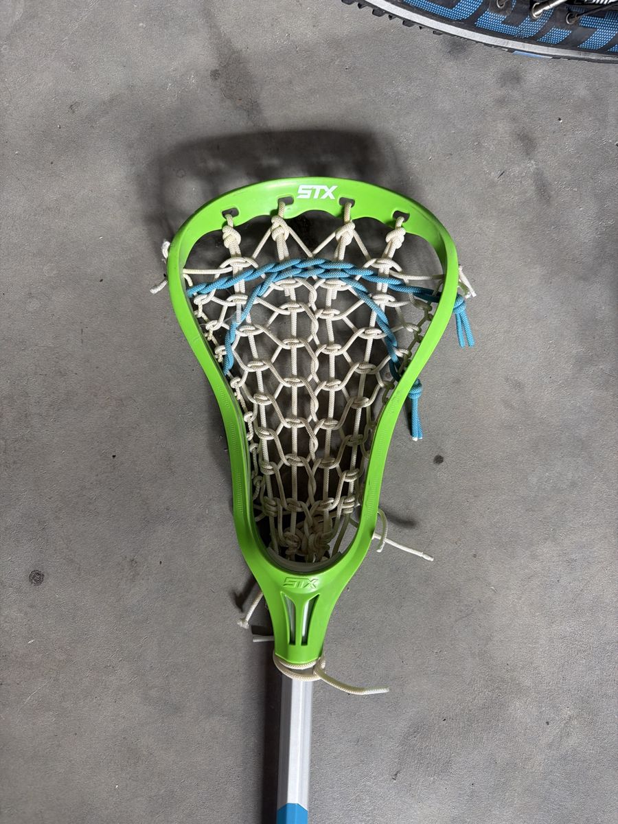 STX Lacrosse Stick with Bright Green Head and Silver/Blue Shaft