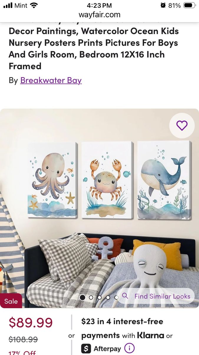 Brand new in box Ocean art for nursery pack of 3