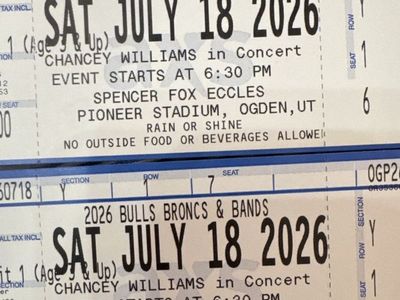 Front Row 2026 Bulls Broncs & Bands Tickets - 2x Chancey Williams Concert, Spencer Fox Eccles Stadium, July 18, 2026.