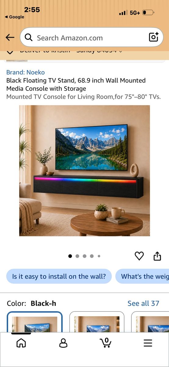 Noeko Black Floating TV Stand 68.9 inch Wall Mounted Media Console