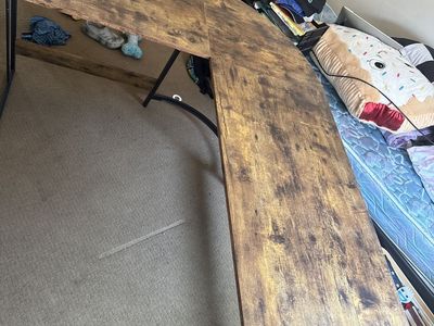 Spacious L-Shaped Corner Computer Desk - Rustic Brown/Black Metal Frame