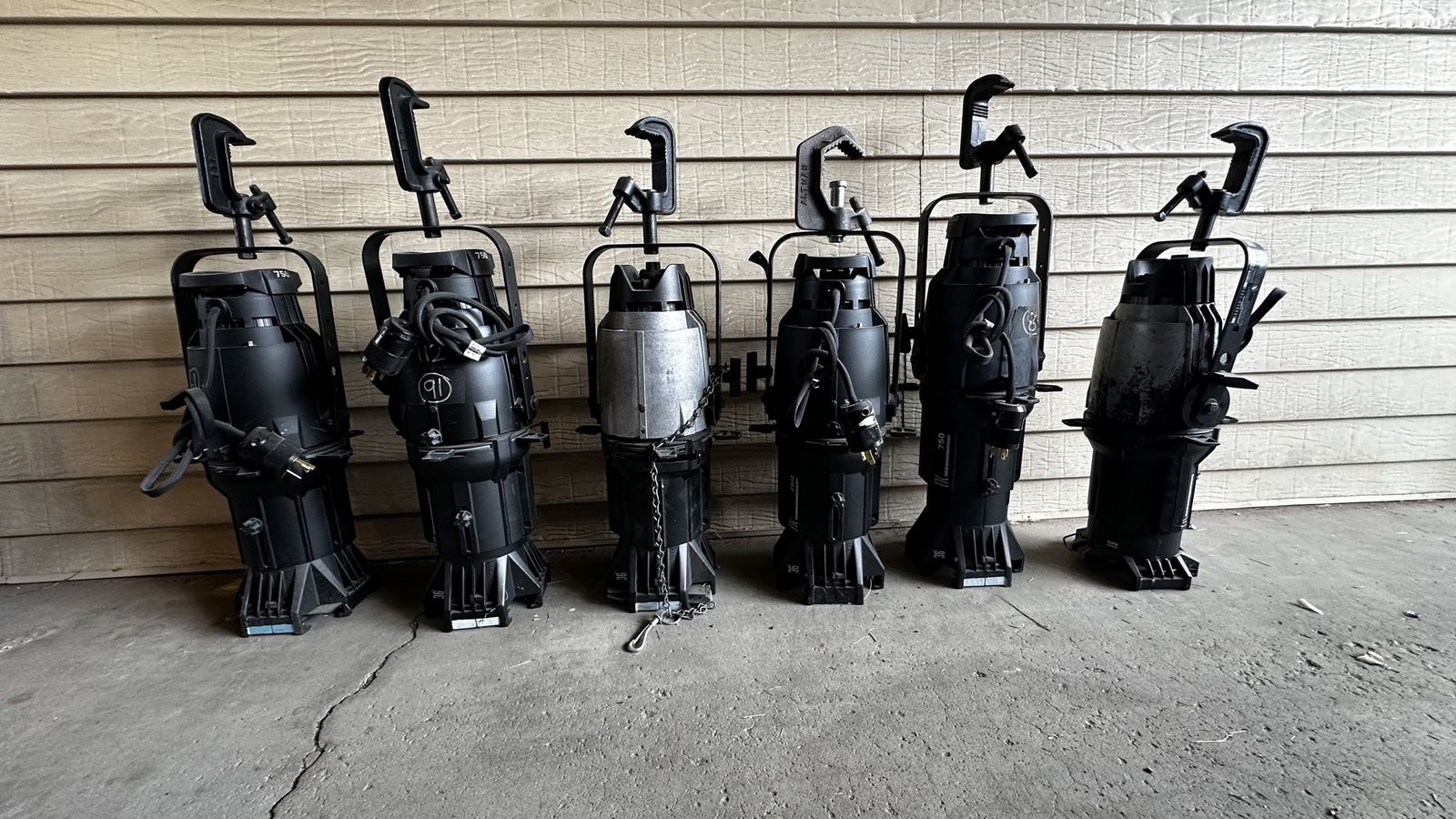 Stage Lighting Fixtures - Ellipsoidal Spotlights with Clamps ETC Source Four 750W Ellipsoidal Lot of 6 - 19°/36°/50° Lens