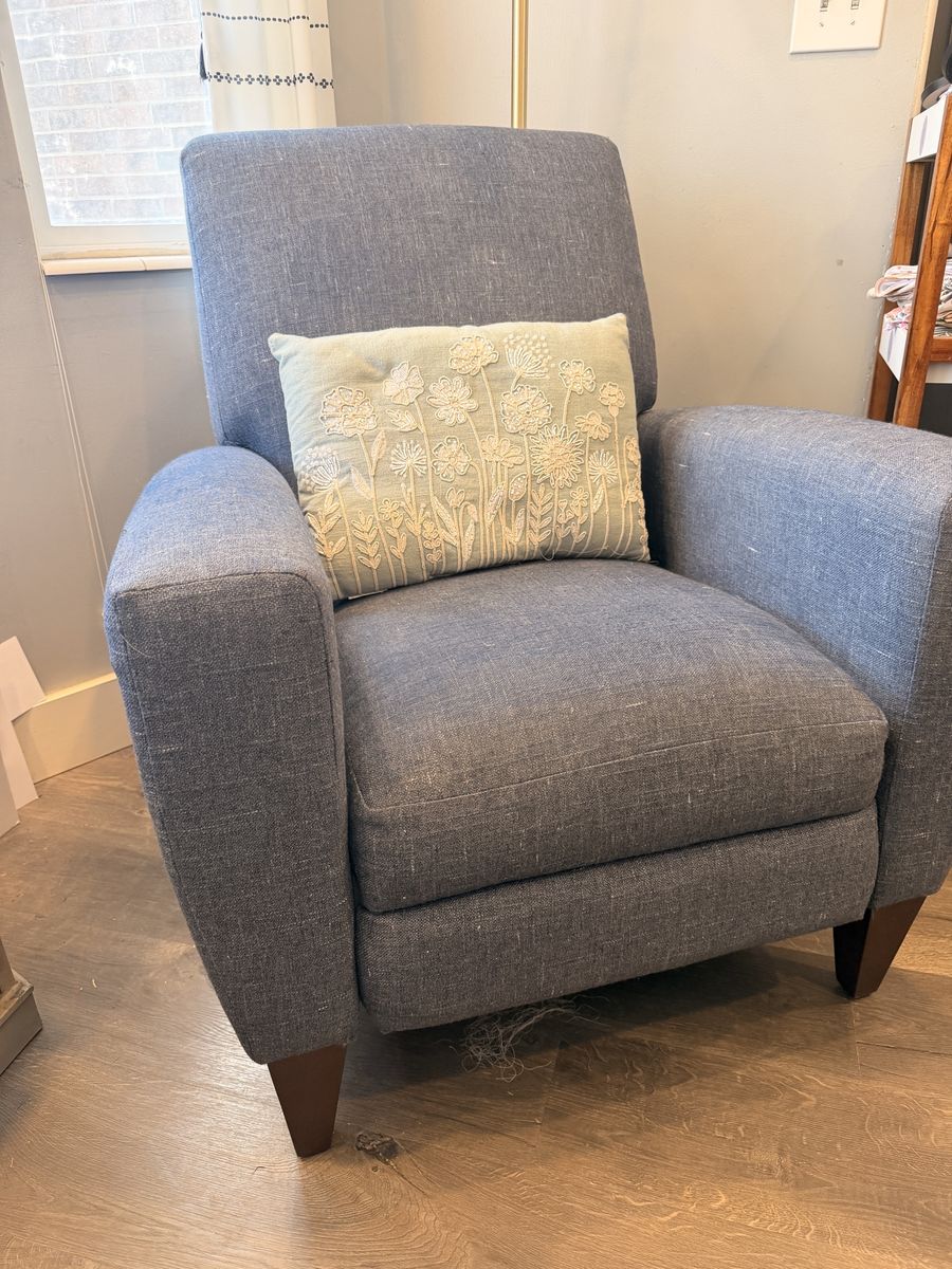 Blue Fabric Recliner Armchair with Wooden Legs