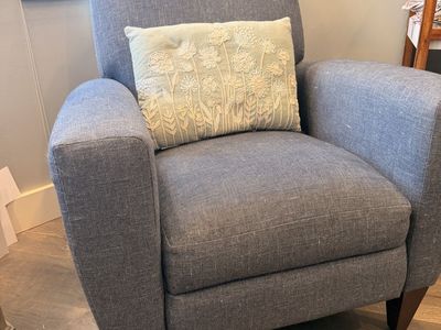 Blue Fabric Recliner Armchair with Wooden Legs