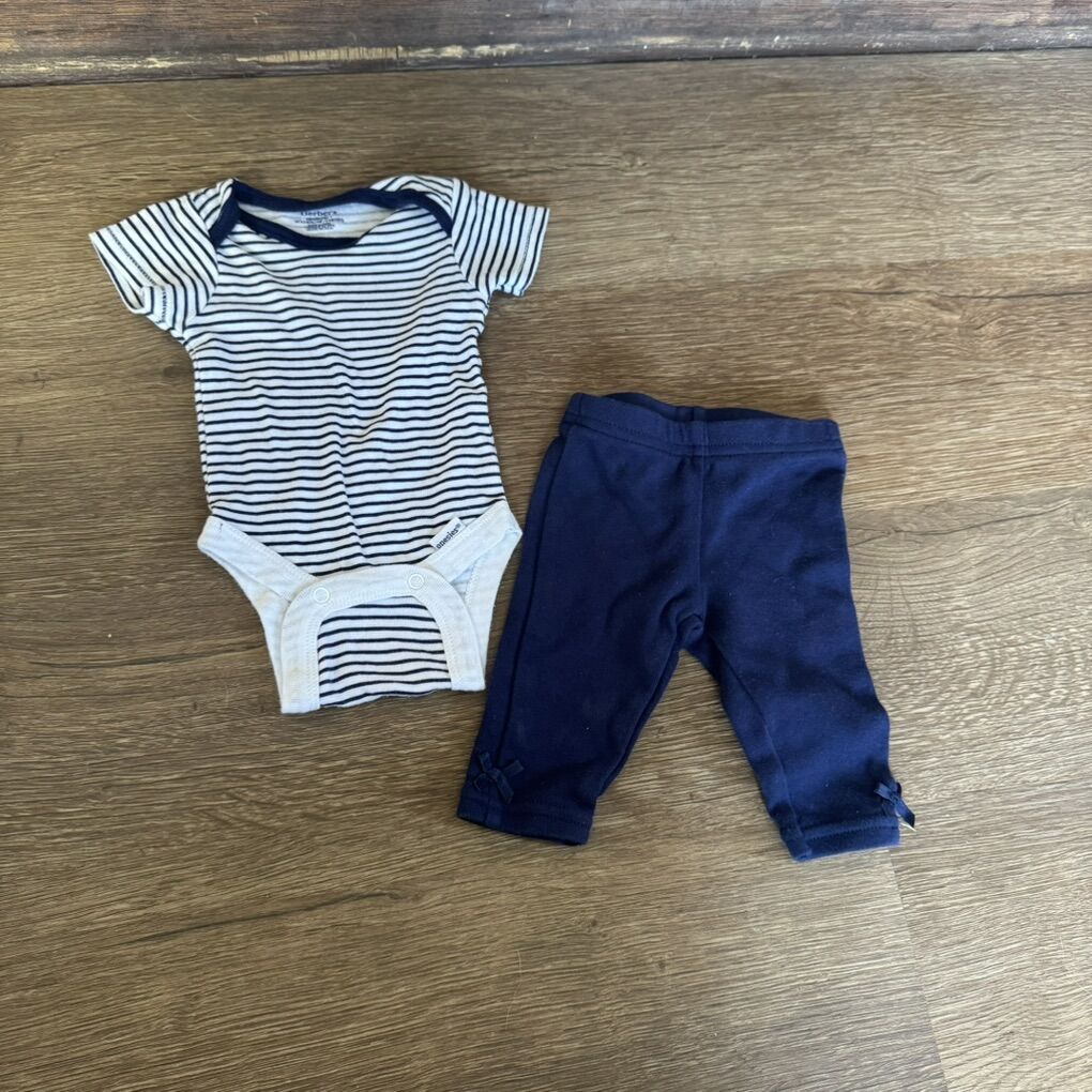 Gerber Blue & White Striped Newborn Onesie Outfit