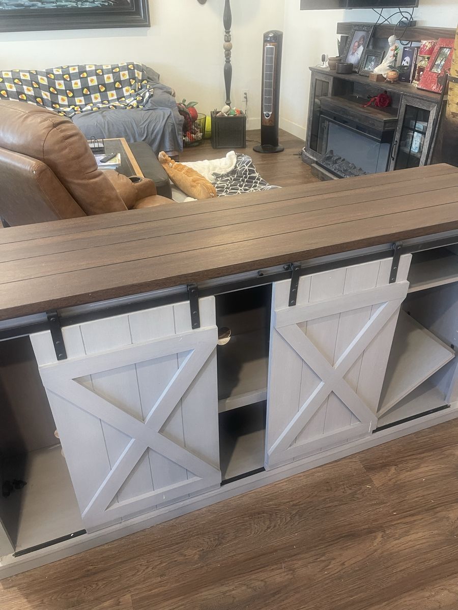 Rustic Farmhouse Sliding Barn Door TV Stand / Entertainment Center