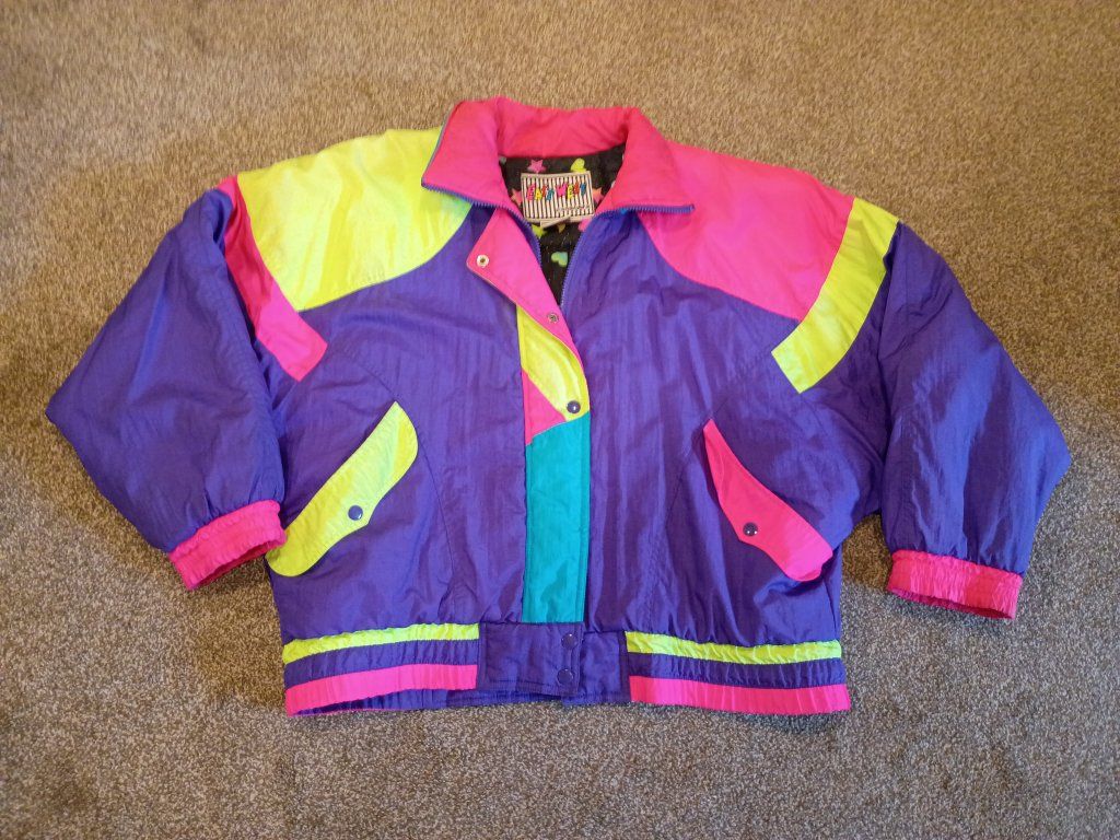Vintage 80s/90s Windbreaker Jacket - Neon Pink, Purple, Yellow, Teal - Retro Color Block