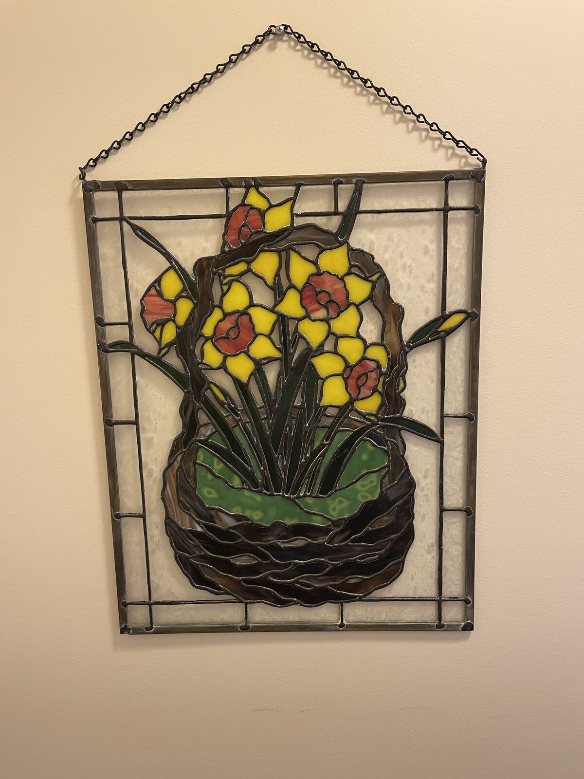 Stained Glass Picture of Yellow and Orange Flowers