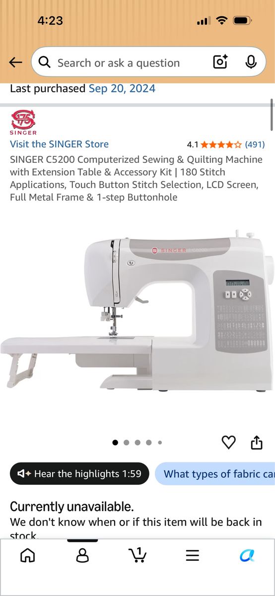 Singer C5200 Computerized Sewing and Quilting Machine with Extension Table