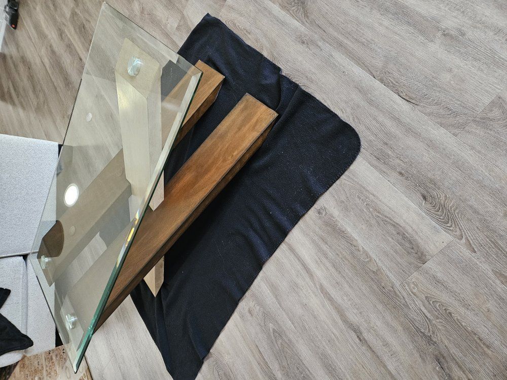 Modern glass & wood coffee table