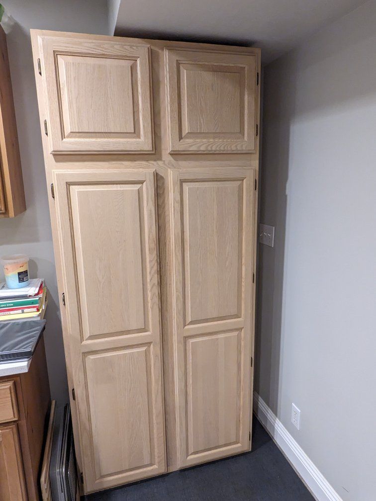 Oak Wood Pantry Cabinet with 4 Doors & Shelves - Spacious Storage