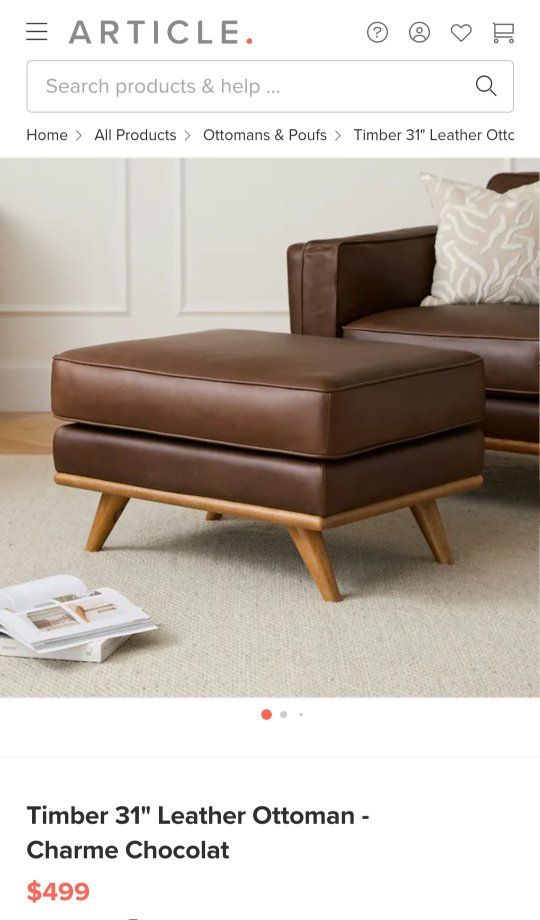 Article Timber 31" Leather Ottoman - Charme Chocolat, Italian Leather