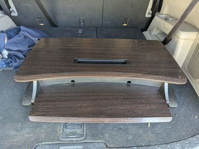 Adjustable Standing Desk Converter Riser for Laptop and Monitor - Dark Wood Finish