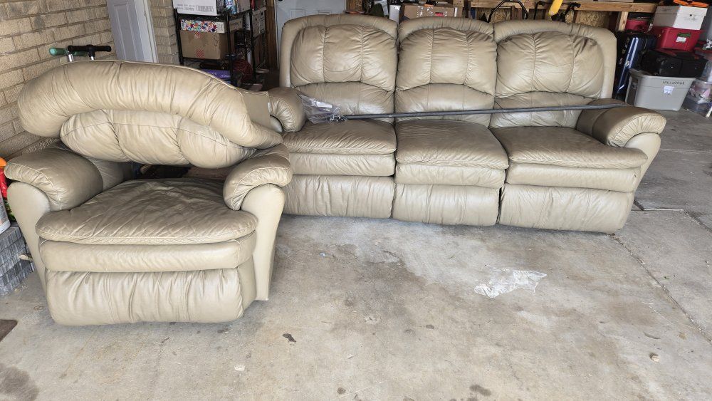 Recliner leather couch and chair.