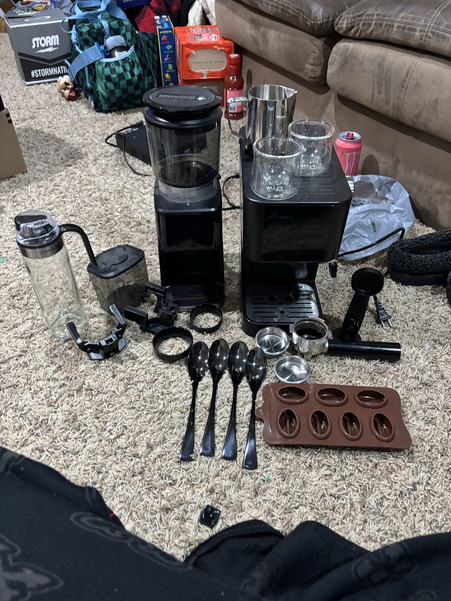 Compact Espresso Machine and Coffee Grinder Bundle with Accessories