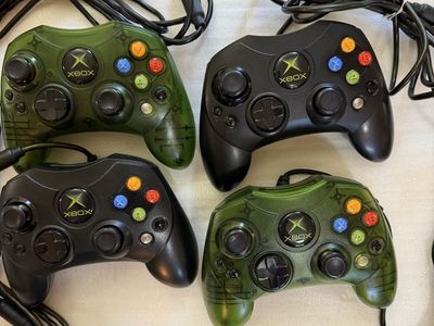 Microsoft Xbox Controller S Original Console Controllers - Lot of 4 (2 Green, 2 Black)