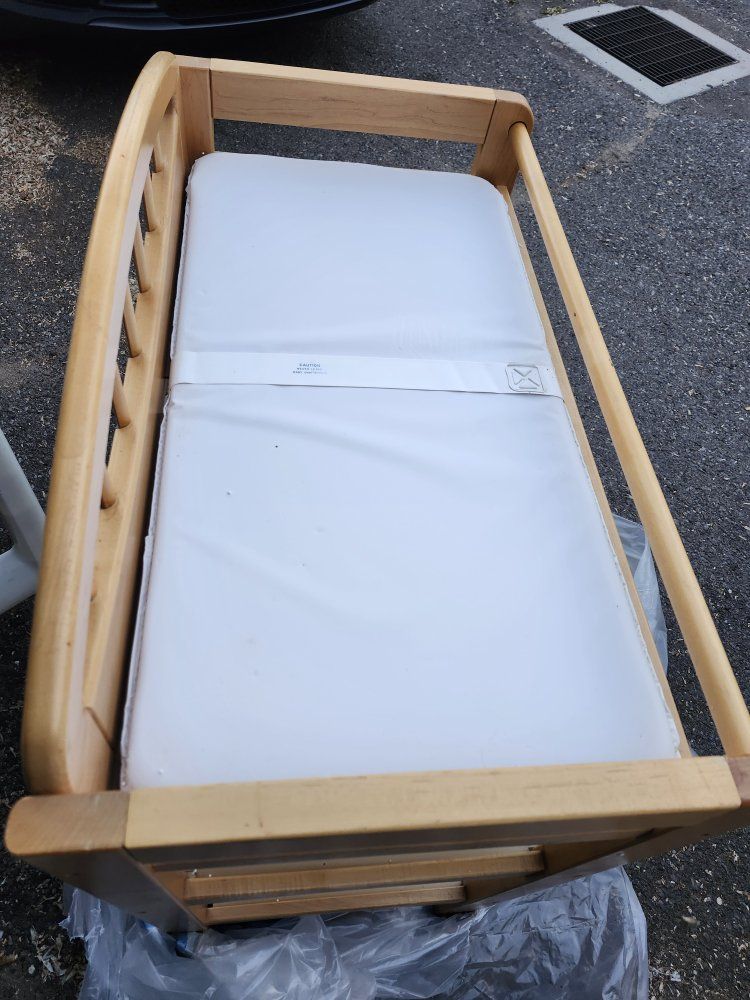 Wooden Baby Changing Table with Storage Shelves & Pad - Very Good Condition