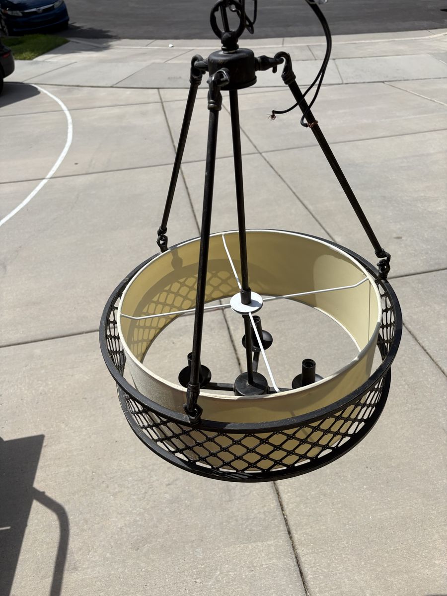Rustic Bronze Chandelier w/ Fabric Shade - 3-Light Fixture
