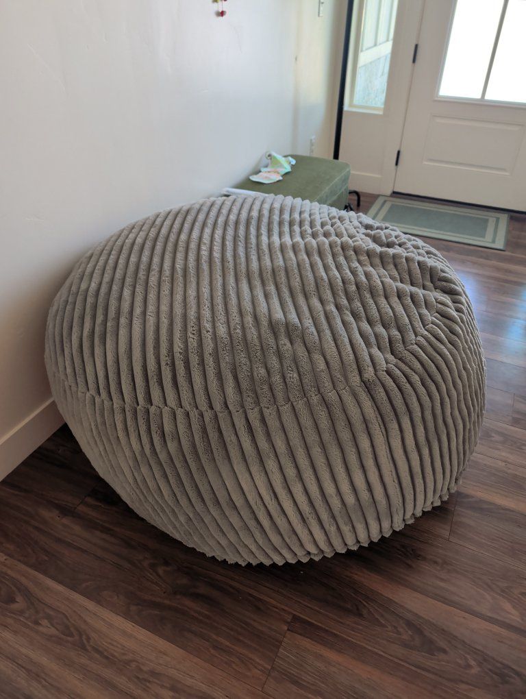 Large Gray Corduroy Beanbag Chair - Comfortable Lounging Seating