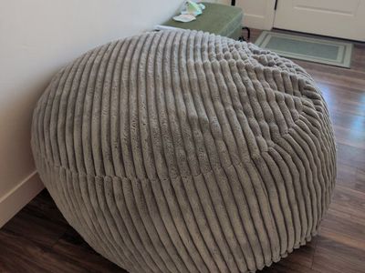 Large Gray Corduroy Beanbag Chair - Comfortable Lounging Seating