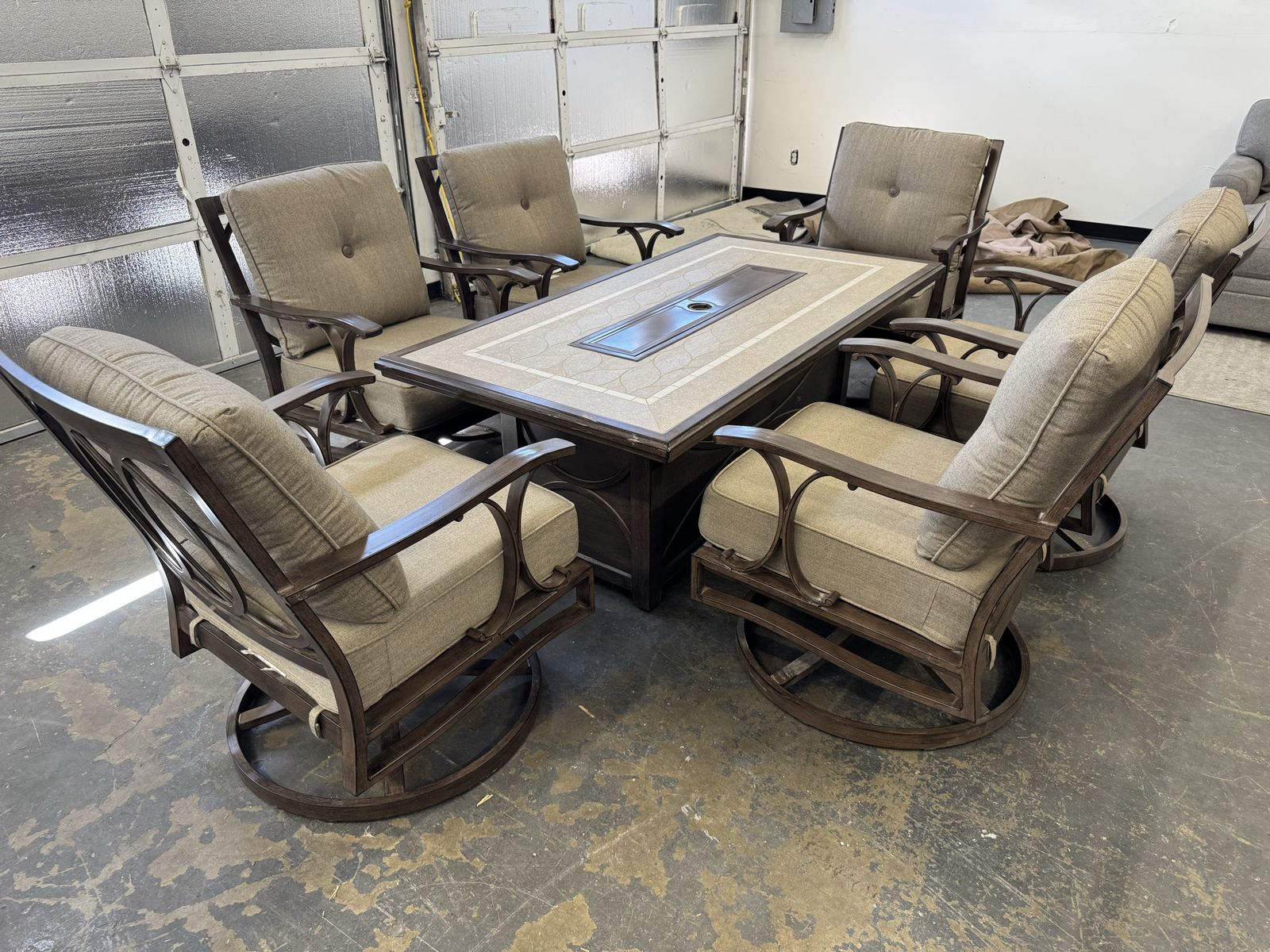 COSTCO OUTDOOR PATIO FIRE TABLE AND CHAIR SET