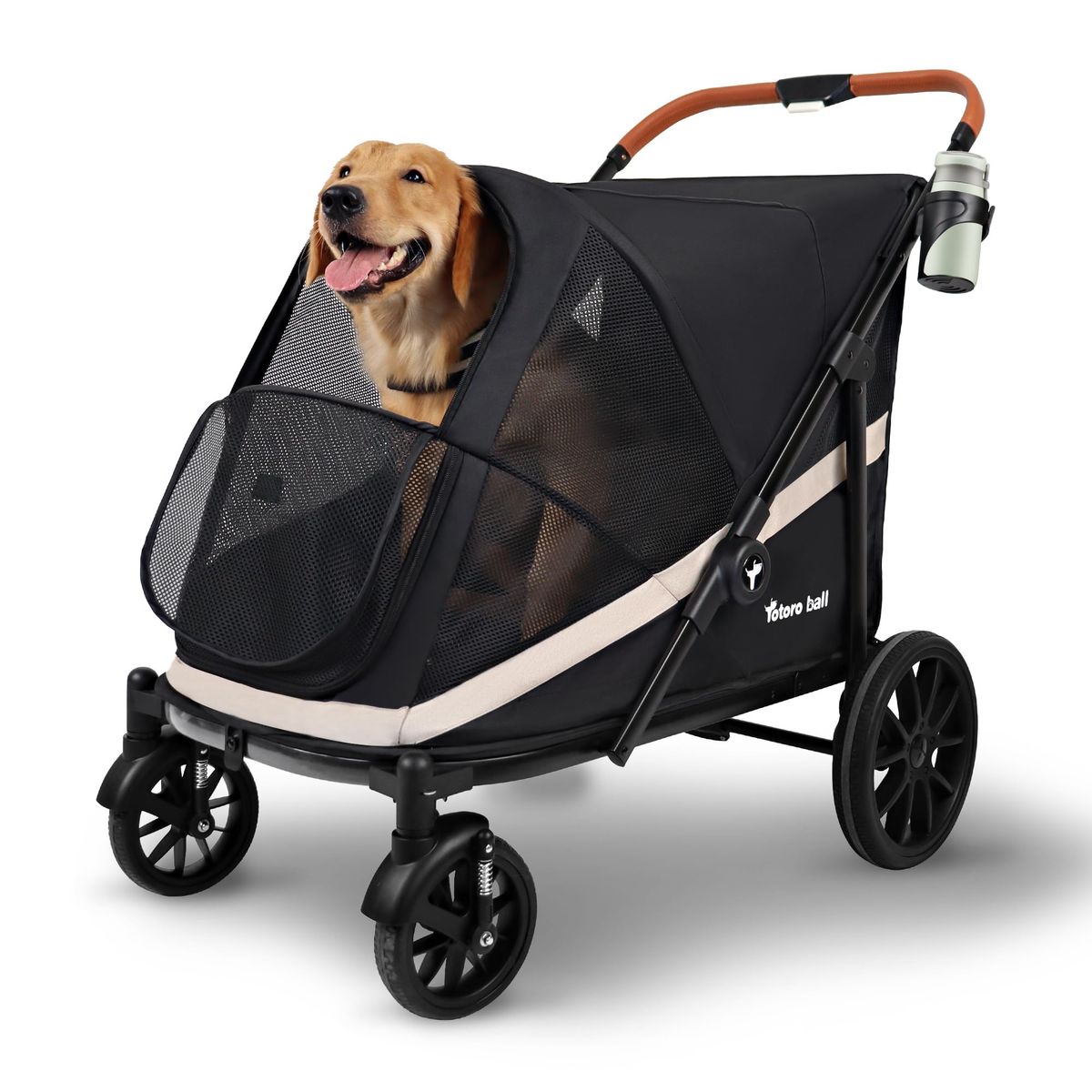 New in box- Totoro Ball Large Dog Stroller for Up to 80lbs - One-Click Folding 4-Wheel Pet Stroller, Black