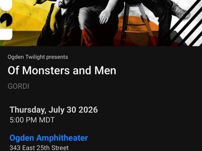 2 TICKETS Of Monsters and Men Concert Tickets - Ogden Twilight - July 30