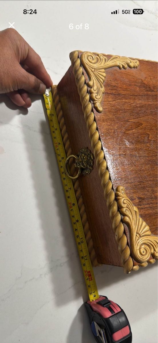 Vintage Ornate Wooden Decorative Storage Box with Lion Head Ring Latch