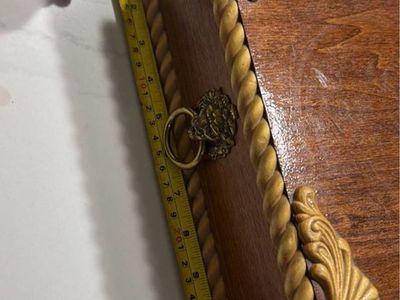 Vintage Ornate Wooden Decorative Storage Box with Lion Head Ring Latch