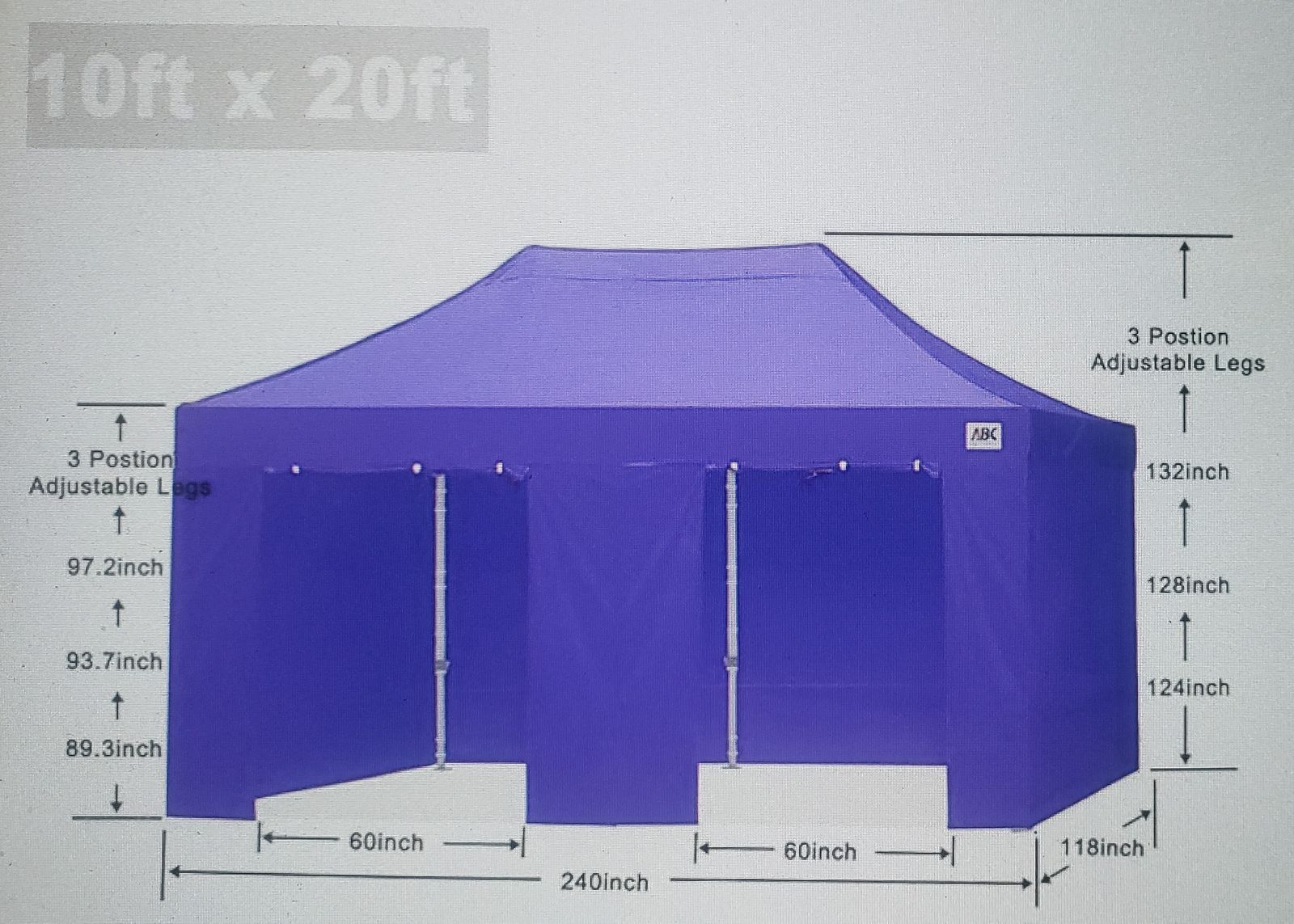 ABCCANOPY Original Full Set Of Top Cover, Backwall, Front Doorwall, 2-Sidewalls for 10x20 Pop Up Canopy-Commercial Series-New