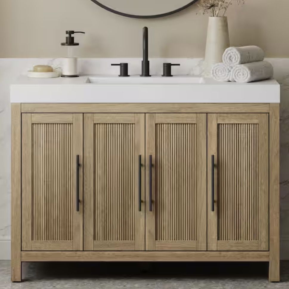 Glacier Bay Cargrove 48 in. Single Sink Freestanding Oak Bath Vanity with White Resin Composite Top (Assembled)