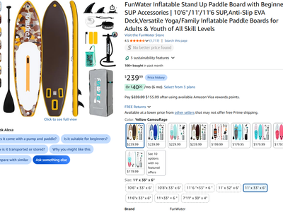 New in box 11' FunWater Paddle Board with Accessories