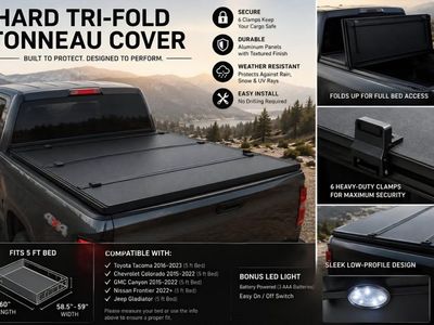 Hard Tri-Fold Tonneau Cover for 5 Ft Truck Bed – Heavy Duty Aluminum, Matte Black #9