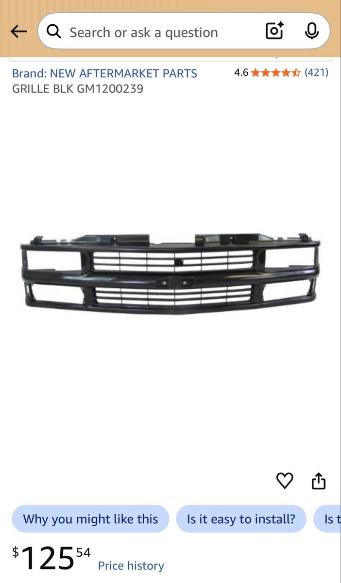 Brand new! 94-02 CHEVY C/K PICKUP (OLD STYLE) / 92-94 BLAZER / 95-99 TAHOE / 94-99 SUBURBAN GRILLE MATERIAL BLACK