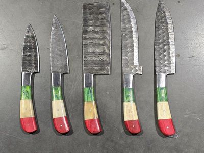 Handmade Kitchen Knife set with case- Mexico Flag
