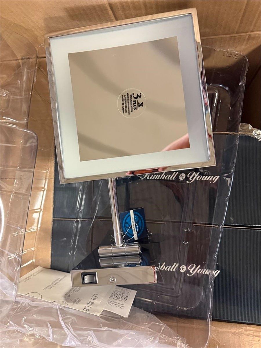 Aptations Kimball & Young Wall-Mounted Chrome Square LED Lighted Vanity Makeup Mirror 3X Magnification