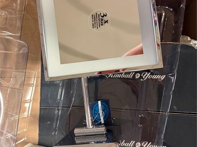 Aptations Kimball & Young Wall-Mounted Chrome Square LED Lighted Vanity Makeup Mirror 3X Magnification