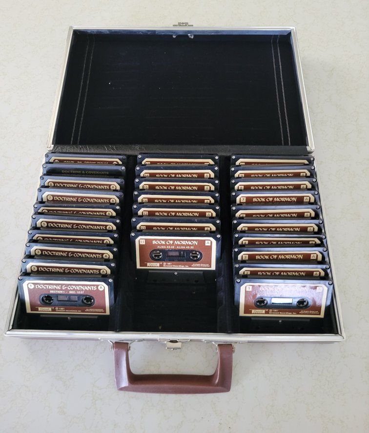 Vintage Book of Mormon & Doctrine & Covenants Audio Cassette Tapes with Briefcase Set