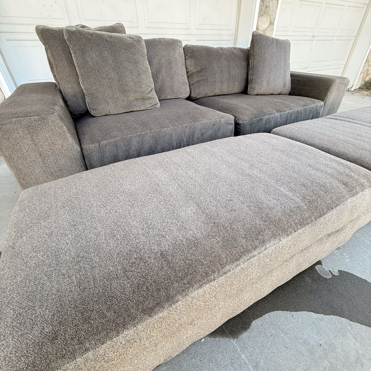 Large Gray Sofa Couch and Storage Ottomans