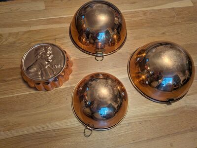 3 Copper bowls 1 copper penny jello mold