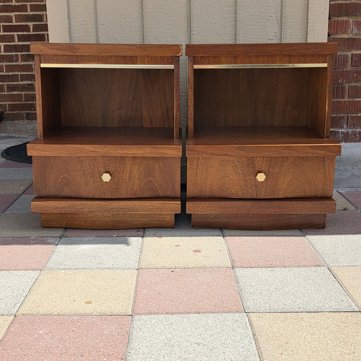 Vintage MCM Solid Wood Nightstand Set